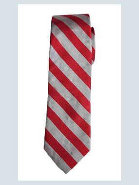 Jos A Bank Repp Stripe Tie Necktie Silk Red Gray Men's Long